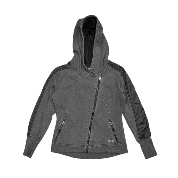 ★ Oakley Y2K Diagonal Zip Up Hooded Fleece Jacket ★ - Picture 1 of 6